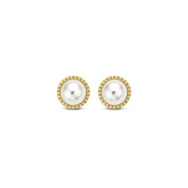 New bling 4mm ronde gouden oorknoppen met zoetwaterparel