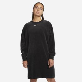 Nike sportswear jurk met lange mouwen en ronde hals van velours - zwart