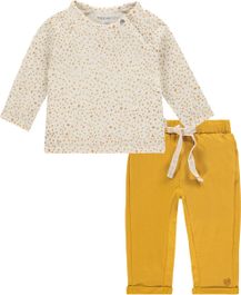 Noppies - kledingset - 2 delig - broek cedar city narcissus - shirt camp hill whisper white - maat 68