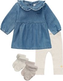 Noppies - kledingset- 4 delig - jurk acariqua medium wash - legging lauderdale oatmeal - 2 paar sokjes - maat 80