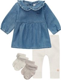Noppies - kledingset- 4 delig - jurk acariqua medium wash - legging san diego oatmeal - 2 paar sokjes - maat 80