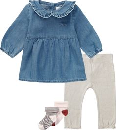 Noppies - kledingset- 4 delig - jurk acariqua medium wash - legging varese oatmeal - 2 paar sokjes - maat 80