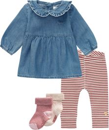 Noppies - kledingset - 4delig - jurk acarique medium wash - legging la havre stripe henna - 2 paar sokjes - maat 92