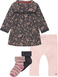 Noppies - kledingset - 4delig - jurk shelby phantom grijs met bloemen - legging pinetown camea rose - 2paar sokjes - maat 56