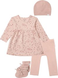 Noppies - kledingset - meisjes - 4 delig - jurk nisib rose smoke - legging naranja - mutsje muts niland gebreid - slofjes nelson rose smoke - maat 56