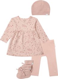 Noppies - kledingset - meisjes - 4 delig - jurk nisib rose smoke - legging naranja - mutsje muts niland gebreid - slofjes nelson rose smoke - maat 62