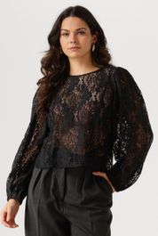 Object objbeverly l/s lo top tops & t-shirts dames - shirt - zwart - maat 36