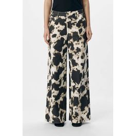 Object regular wide leg jeans met allover print zwart/ ecru