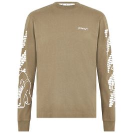 Off-white bricks logo skate fit legergroen t-shirt met lange mouwen