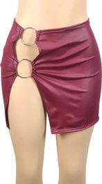 Open sexy minirok met dubbele ringen - korte rok - leder look - bordeaux rood