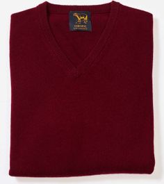 Rode Osborne knitwear trui met v hals - sweater heren in lamswol - pullover heren - bordeaux - m