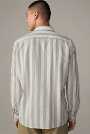 Overhemd clement van katoen en linnen, beige-wit gestreept - Beige