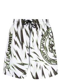 Plein sport shorts met bliksemflitsprint - wit