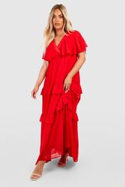 Plus maxi jurk met engelenmouwen, red