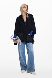 Poncho met capuchon en zakken - black - u
