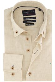 Portofino casual overhemd mouwlengte 7 normale fit beige effen - Beige