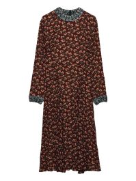 Prada midi-jurk met bloemenprint en geplooide afwerking - bruin