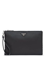 Prada re-nylon clutch met logo - zwart