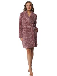 Rebelle teddy dames badjas fleece - warme winter ochtend jas met sjaalkraag