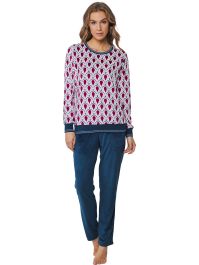 Rebelle warme fleece pyjama dames - diana - winter pyjama met ronde hals en lange mouwen - met boordjes