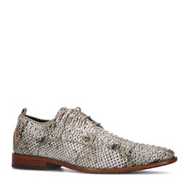 Rehab leren veterschoenen met crocoprint grijs/taupe