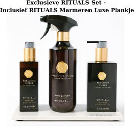 Rituals - amber - bath set - home perfume 400 ml + hand wash 300 ml + hand balm 175 ml + rituals luxe marmeren plankje - huisparfum - hand zeep - rituals luxury tray