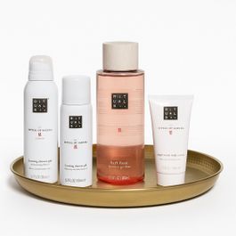 Rituals of sakura - geschenkset - doucheschuim 200 ml - anti perspirant deodorant 150 ml - bath foam 500 ml - body cream 70 ml - rituals product - luxe gouden rond decoratieve dienblad