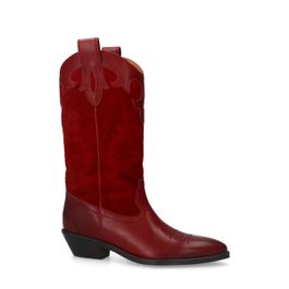 Rode leren cowboylaarzen met sierstiksels