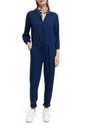 Scotch & soda indigo tencel denim washed all in one with beading details | maat: 34 | jumpsuits outlet | dames | blauw