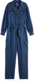 Scotch & soda lightweight denim jumpsuit in dark wash with tonal detailing dames jumpsuit - maat 40in