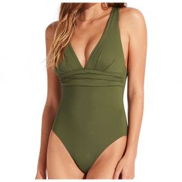 Seafolly - women's collective cross back one piece - badpak maat 14, olijfgroen