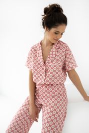 Sensis pyjama dames volwassenen knoopjes viscose korte mouw lange broek sofija 38 / m