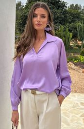 Silk v-hals blouse rome lila