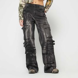 Smoke rise high multi cargo wide leg jeans women broeken grijs maat s kleding