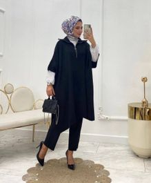 Sockston- gebreide poncho voor dames - gebreide omslagvest - zwart