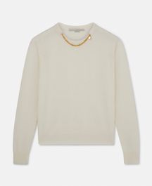 Stella mccartney - falabella chain crew neck jumper, woman, cream, size: m