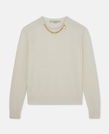 Stella mccartney - falabella chain crew neck jumper, woman, cream, size: s