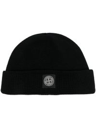 Stone island ribgebreide muts - zwart