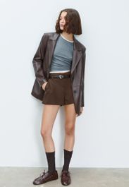 Stradivarius aansluitende mini geklede shorts met riem bruin 34