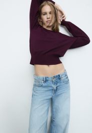 Blauwe Stradivarius d91 jeans low wide leg  lichte middenblauwe denim wassing 34