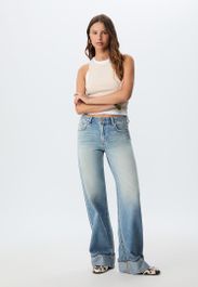 Blauwe Stradivarius d91 jeans low wide leg  lichte middenblauwe denim wassing 40