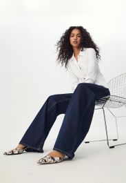 Blauwe Stradivarius d91 jeans low wide leg  overgeverfde denim wassing 40