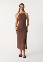 Stradivarius halter midi-jurk bruin l