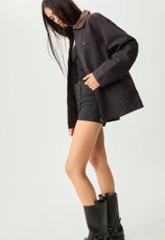 Stradivarius jack met zakken en contrasterende kraag zwart xs