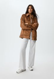 Stradivarius jas met gespen van imitatiesuède karamel xs