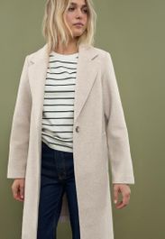 Stradivarius midi jas met knoop en zachte textuur ecru xs