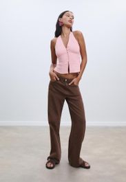 Stradivarius top halter met knopen en linnen pastelroze xs