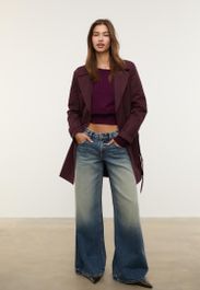 Stradivarius trench regular básica cinturón granaat xs