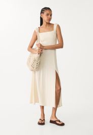 Stradivarius vloeiende midi-jurk met gekruiste rug en linnen steen s