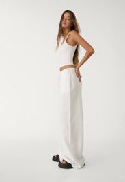 Stradivarius wide leg linnen broek wit l
